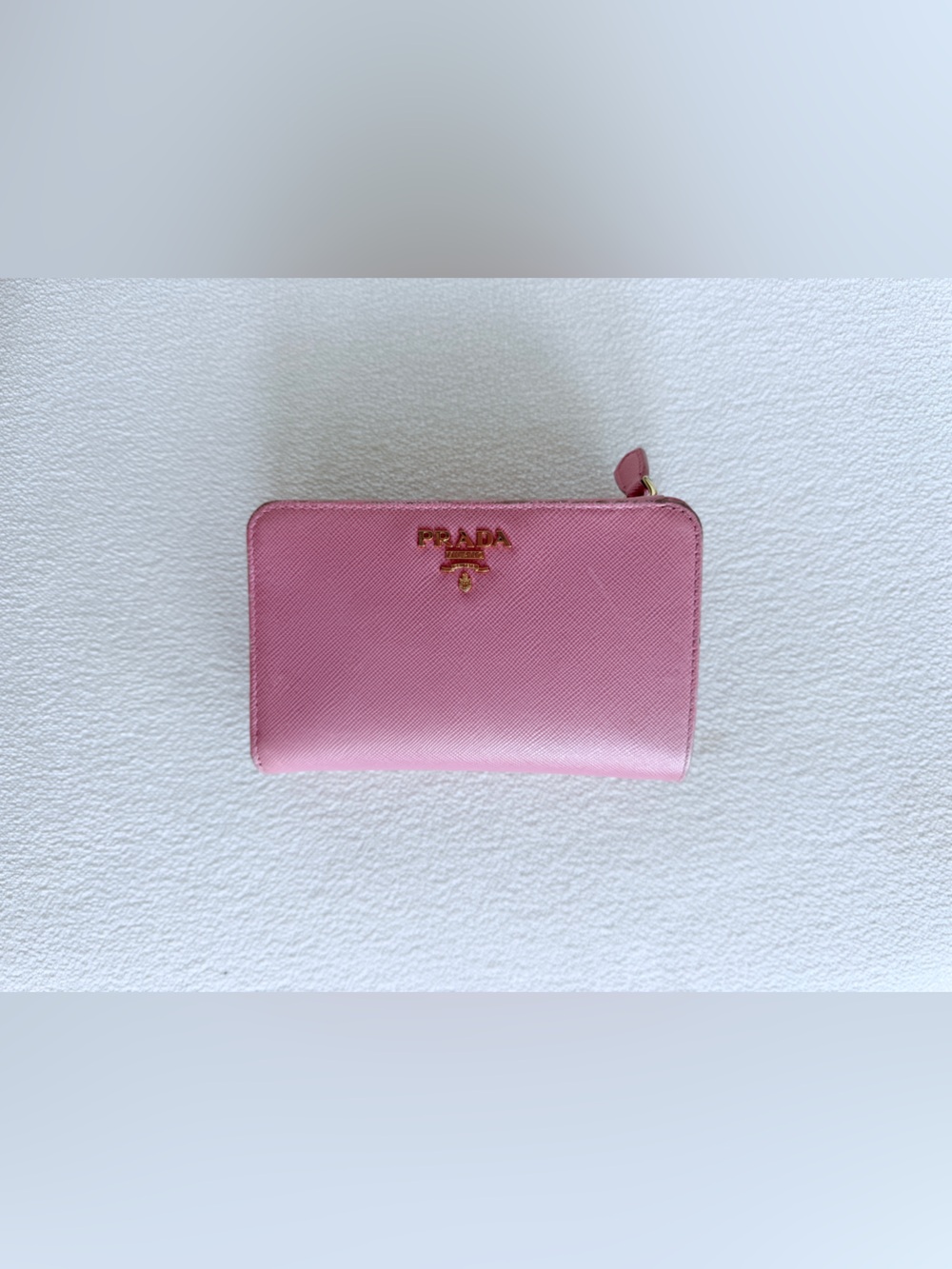 Prada Pink Saffiano Leather Wallet with Gold Accents